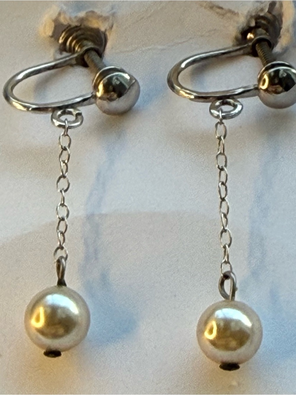 RARE Vintage Signed GOREL Sterling Silver Cultured Pearl Dangle Earrings